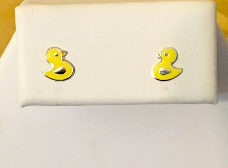 sterling Silber Gelbe Ente Ohrringe 1000 von SandyNationJewelry