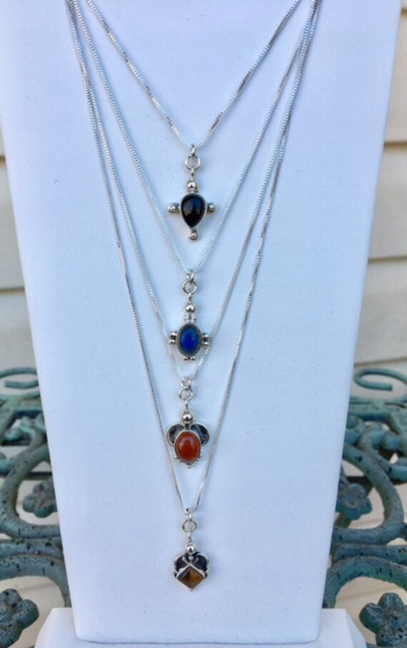 sterling Silber Halsketten Mit Edelstein Anhänger 435 von SandyNationJewelry