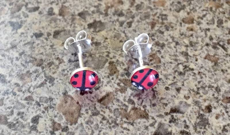 sterling Silber Marienkäfer Ohrringe 1027 von SandyNationJewelry