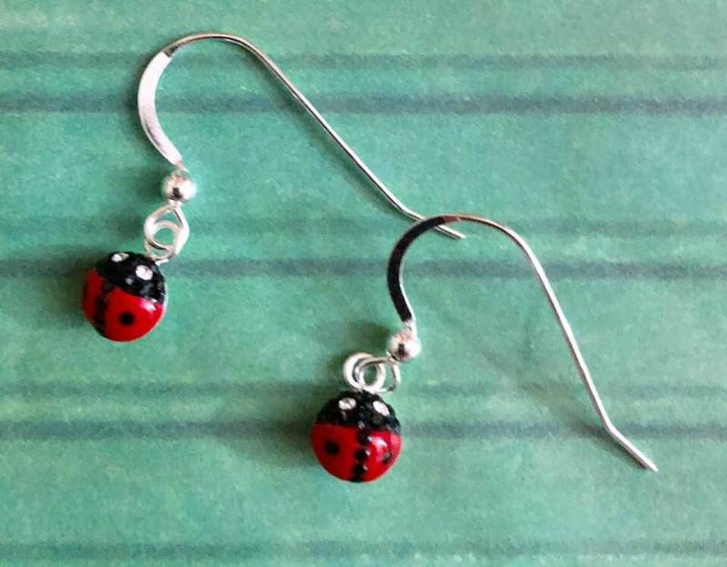 sterling Silber Marienkäfer Ohrringe 285 von SandyNationJewelry