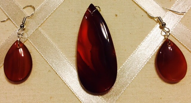 sterling Silber Mit Roter Achat-Ohrringe Und Anhänger Set 455 von SandyNationJewelry