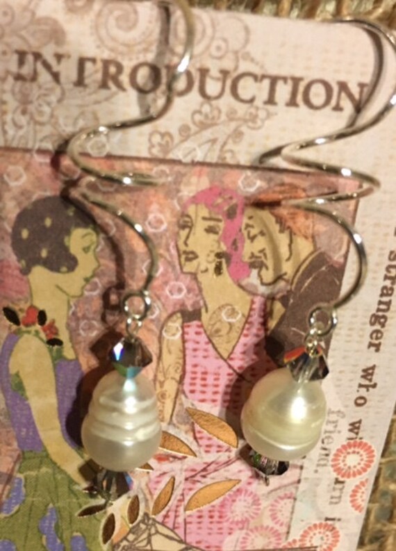 sterling Silber Perle Und Kristall Ohrringe 469 von SandyNationJewelry