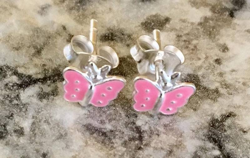 sterling Silber Rosa Schmetterling Ohrringe 1006 von SandyNationJewelry