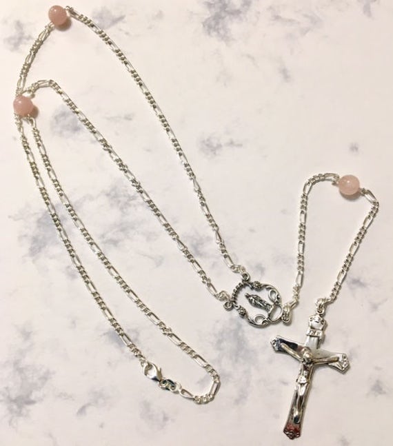 sterling Silber Rosenquarz Rosenkranz Halskette von SandyNationJewelry
