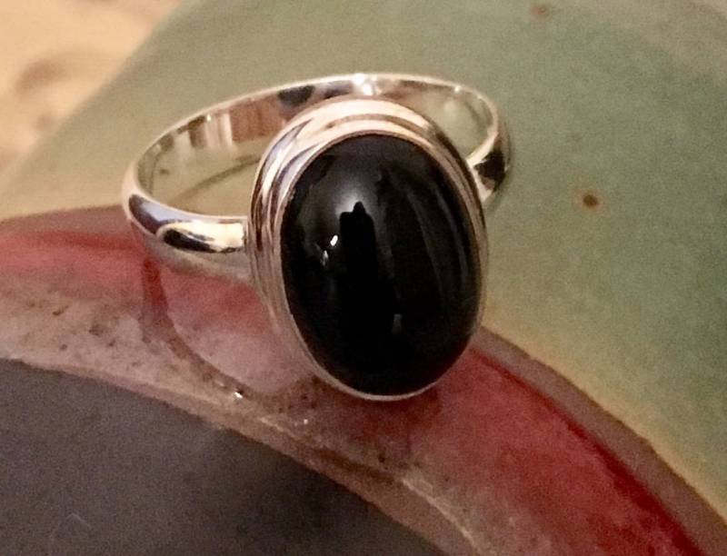 sterling Silber Schwarzer Onyx Ring 959 von SandyNationJewelry