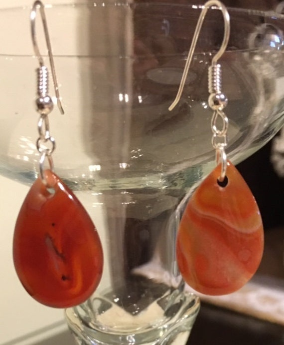 sterling Silber Slab Roter Achat Ohrring Und Anhänger Set 645 von SandyNationJewelry