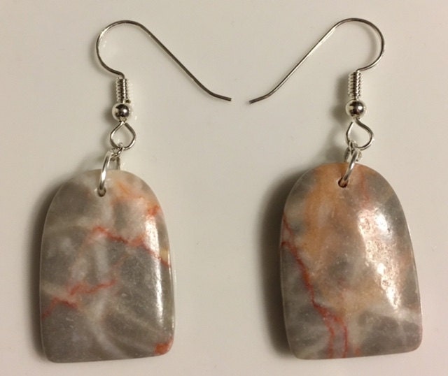 sterling Silber Und Slab Red Line Marmor Ohrringe 486 von SandyNationJewelry