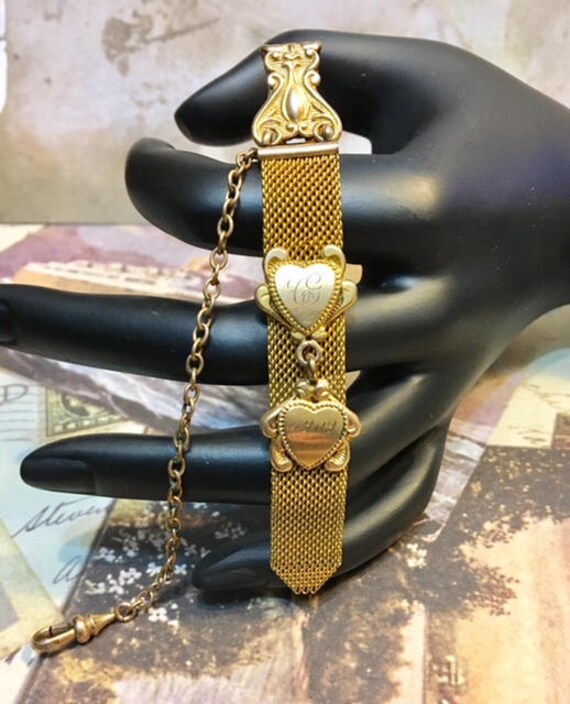 Vintage 1909 Finberg Fmco Goldfarbene Mesh Verzierte Und Gravierte Taschenuhrkette Fob 969 von SandyNationVintage
