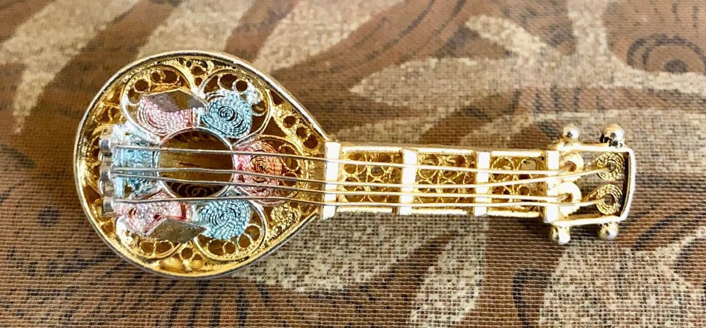 Vintage 800Er Silber Vermeil Mandoline Brosche 285 von SandyNationVintage