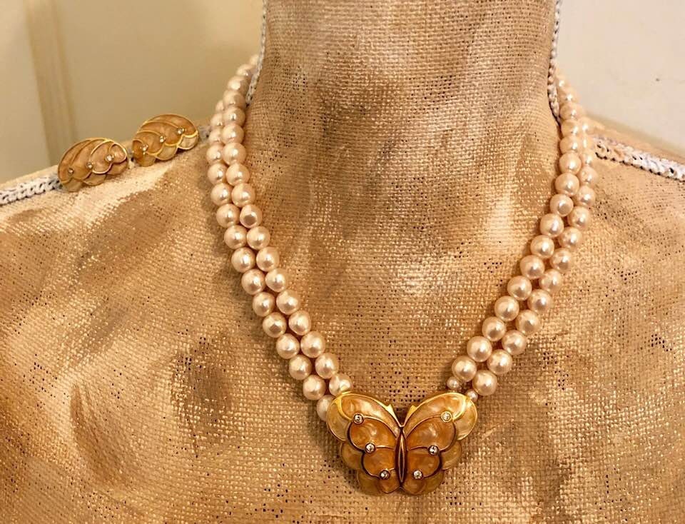 Vintage Kenneth J Lane Schmetterling Halskette Und Ohrhänger 775 von SandyNationVintage