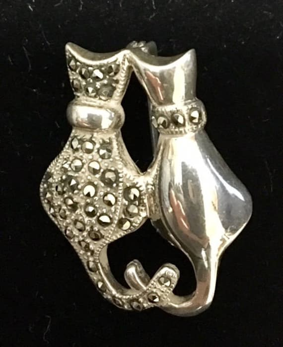 Vintage Sterling Silber Katzen Paar Brosche 380 von SandyNationVintage