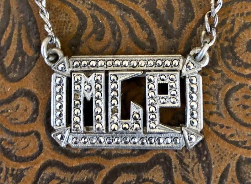 Vintage Sterling Silber Markasiten Initialen Mlp Auf Krawattenstab 1003 von SandyNationVintage