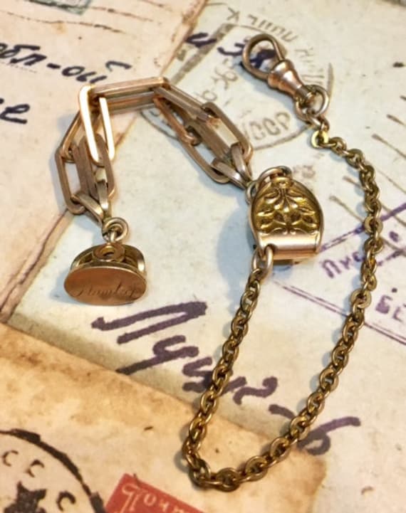 Vintage Uhrenkette Mit Graviertem Anhänger 1002 von SandyNationVintage