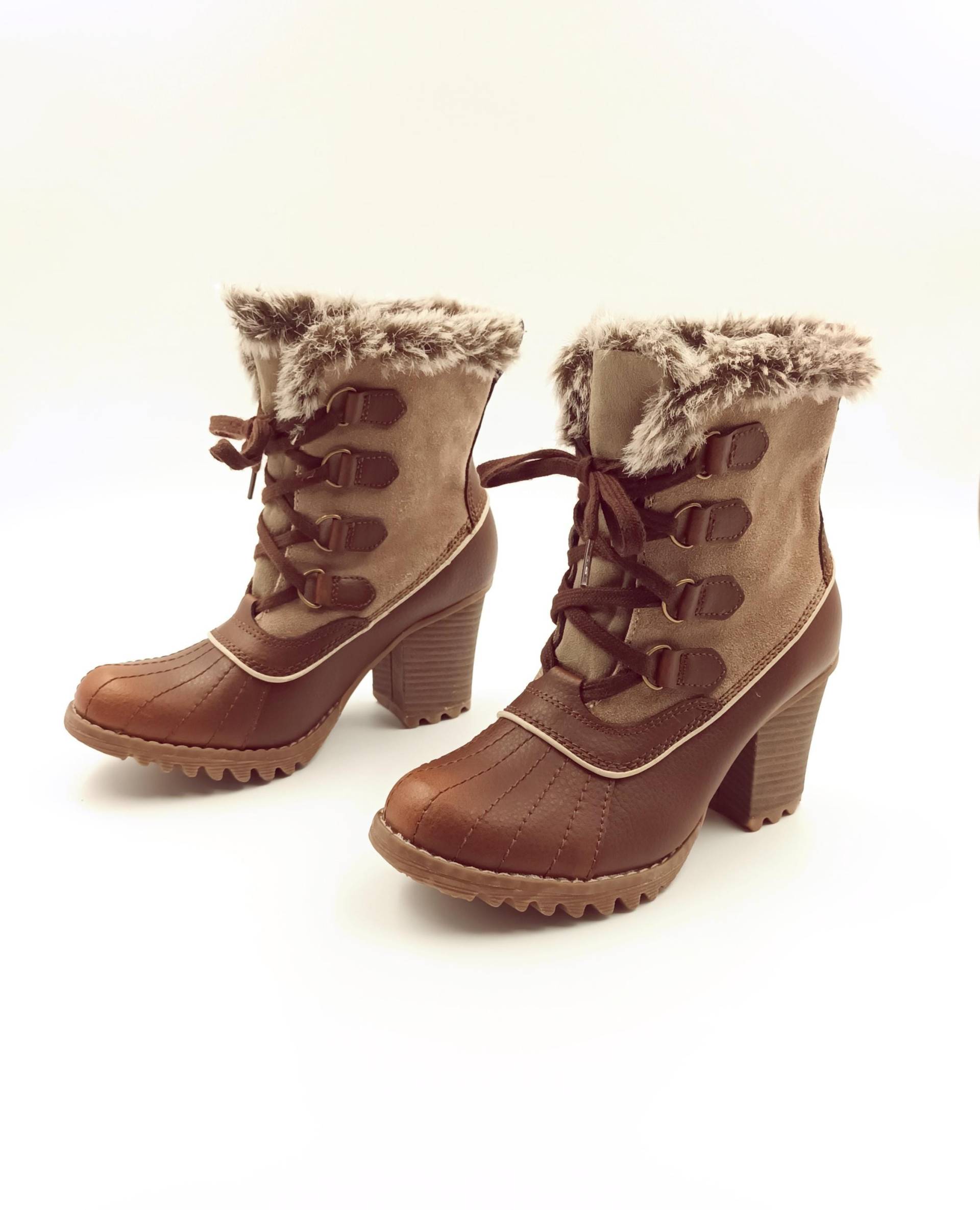 Cognac Leder & Kunstfell Skechers Ankle Boots, Blockabsatz | Eu 37/Us6 von SandyVintageBoutique