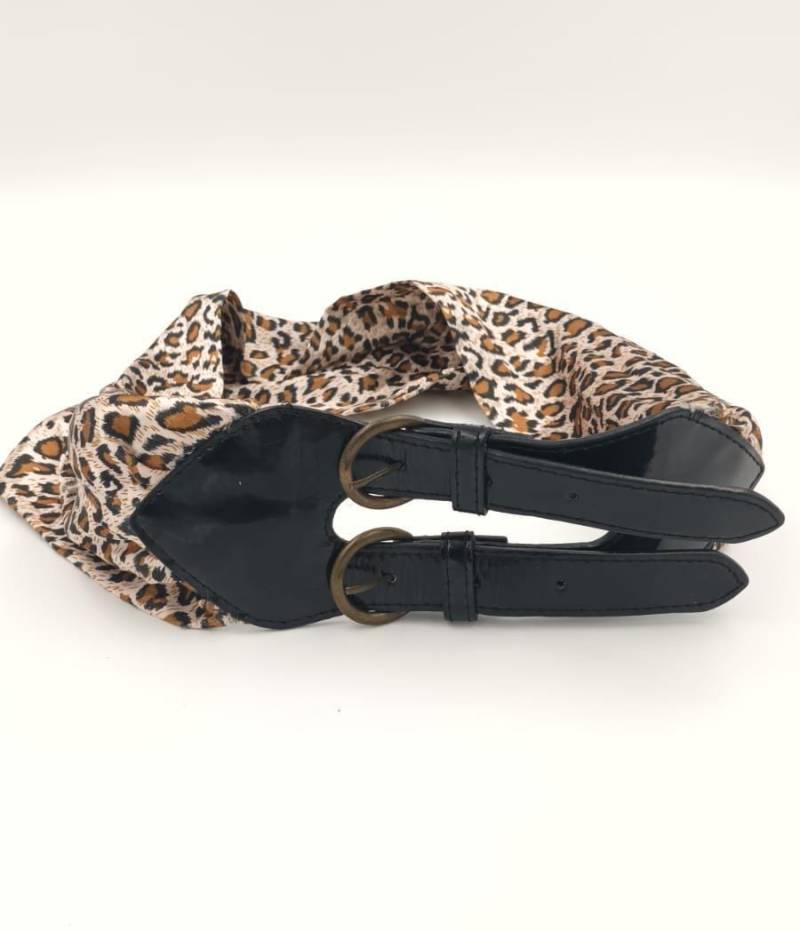 Vintage 80Er Jahre Leopard Print Gürtel Safari Style Doppelte Riemen-Bündchen von SandyVintageBoutique