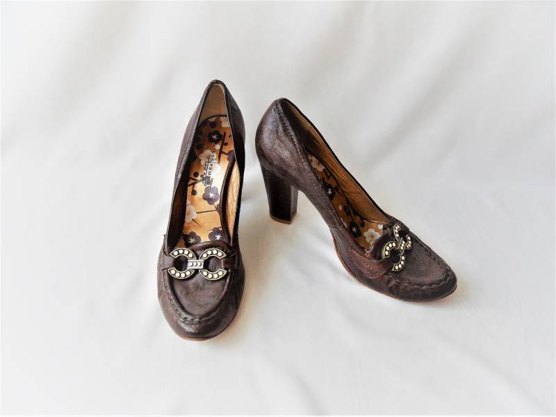 Vintage Lederpumps Mit Blockabsatz Breite Damen Cognacbraune Schuhe | Eu 41/Us 9.5 von SandyVintageBoutique