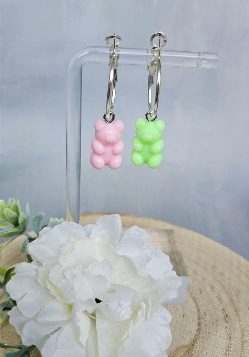 Creolen Mit Gummibärchen - Süße Silberfarbene Ohrringe | 2 cm | Lustiger Schmuck Geschenkidee Handmade von SandysWelt25