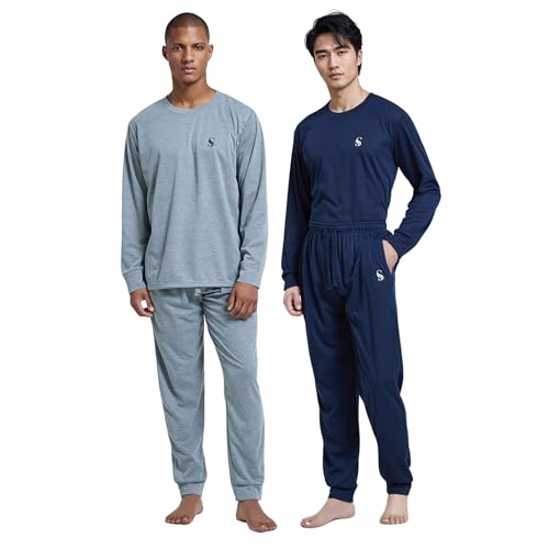 SaneShoppe Herren Pyjama Set Loungewear - Jogger Style mit Bündchen an den Ärmeln, elastische Taille, Kordelzug, Zwei Seitentaschen - Polyester - Lange Ärmel - 2er Pack - L von SaneShoppe