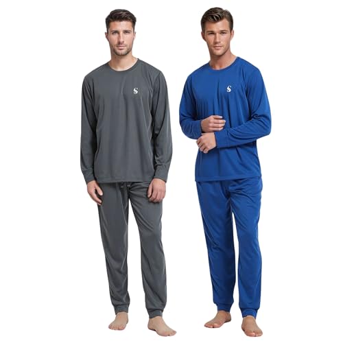 SaneShoppe Herren Pyjama Set Loungewear - Jogger Style mit Bündchen an den Ärmeln, elastische Taille, Kordelzug, Zwei Seitentaschen - Polyester - Lange Ärmel - 2er Pack - XL von SaneShoppe