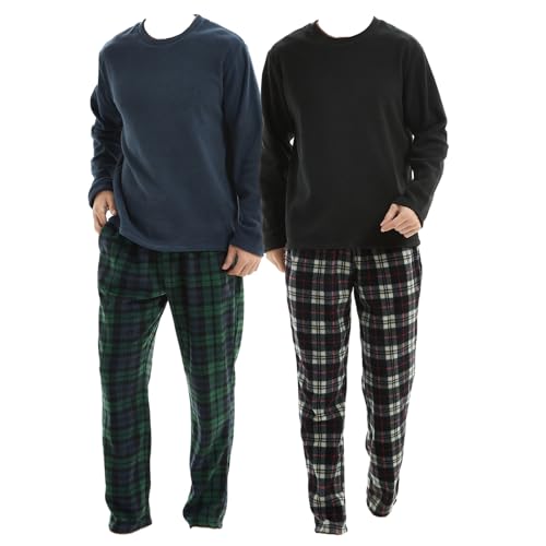SaneShoppe Herren Thermo-Fleece-Pyjama-Sets Nachtwäsche Loungewear, Grün/Schwarz, 2er-Pack, L von SaneShoppe