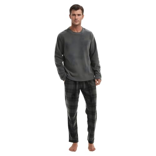 SaneShoppe Men’s Long Sleeve Thermal Pyjama Set Luxury Fleece Pyjamas (L, Grey) von SaneShoppe
