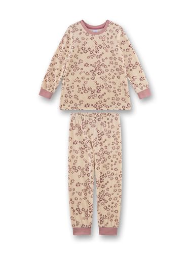 Mädchen-Schlafanzug Off-White | Hochwertiger und bequemer Schlafanzug aus Nicki für Mädchen. Langarm Schlafanzug mit Blumen-Allover | Pyjamaset für Mädchen von Sanetta