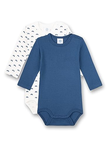 Sanetta Body Langarm (Doppelpack) Weiß und Blau | Hochwertiger und nachhaltiger Body für Jungen aus Bio-Baumwolle. Inhalt: 2er Set Baby Body 080 von Sanetta