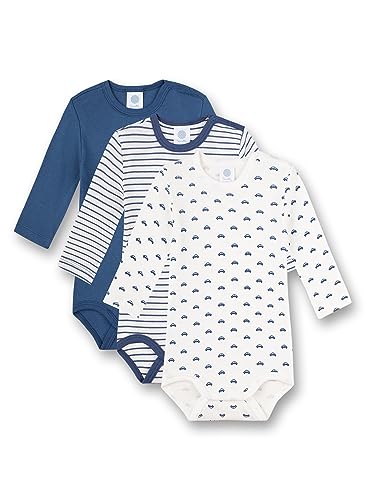 Sanetta Body Langarm (Dreierpack) Blau Ringel und Weiß | Hochwertiger und nachhaltiger Body für Jungen aus Bio-Baumwolle. Inhalt: 3er Set Baby Body 074 von Sanetta