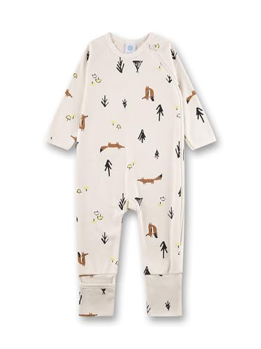 Sanetta Baby-Overall Off-White | Praktischer und bequemer Strampler aus Feinripp aus Bio-Baumwolle für Jungen. Babystrampler mit Vario-Füßchen | Baby Overall von Sanetta