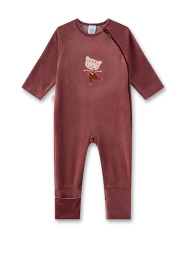 Sanetta Baby-Strampler rot Nicki Katze | Praktischer und bequemer Strampler aus Nicki für Mädchen. Baby Overall von Sanetta