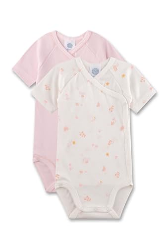 Sanetta Baby-Wickelbody (Doppelpack) rosa & off-white Blumen | Nachhaltiger und süßer Wickelbody für Mädchen aus Bio-Baumwolle. Inhalt: 2er Set Baby Wickelbody von Sanetta