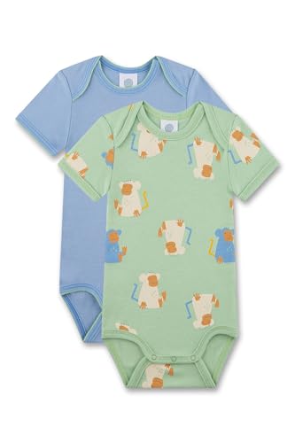 Sanetta Baby-Body kurzarm (Doppelpack) blau & grün Affe | Hochwertiger und nachhaltiger Body für Mädchen aus Bio-Baumwolle. Inhalt: 2er Set Baby Body von Sanetta