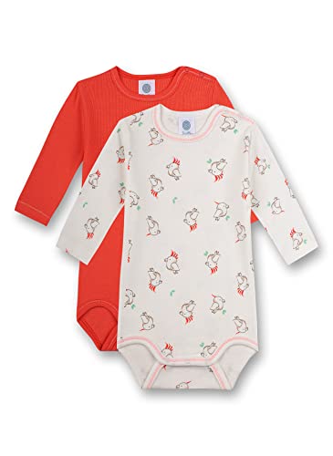 Sanetta Doppelpack Body 1/1 Arm,Langarm PAPAGEI, weiß allover + rot 323276 gr.104 BIO von Sanetta