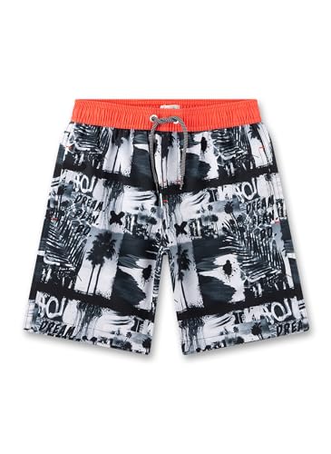 Sanetta Jungen-Badehose Schwarz| Bequeme und schnell trocknende Badehose aus recyceltem Polyester für Jungen.Badeshorts mit Palmen-Allover |Bademode für Kinder von Sanetta
