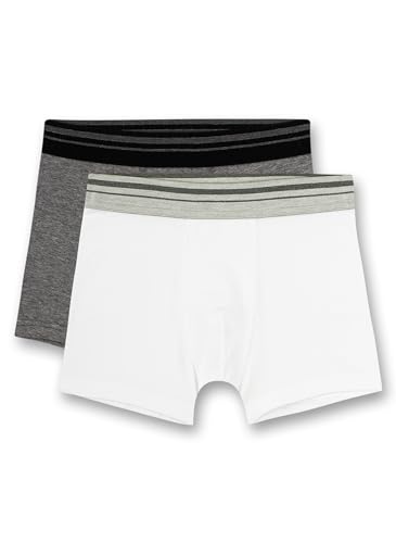 Sanetta Jungen-Hipshorts (Doppelpack) Weiß und Graumelange | Hochwertige und nachhaltige Unterhose für Jungen aus Baumwolle. Inhalt: 2er Set Unterwäsche für Jungen 128 von Sanetta