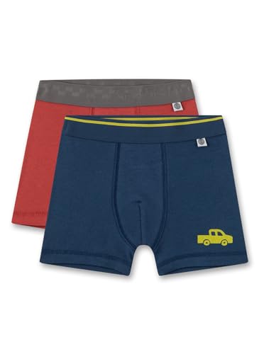 Sanetta Jungen-Hipshorts (Doppelpack) Dunkelblau mit Auto und Rost | Hochwertige und nachhaltige Unterhose für Jungen aus Bio-Baumwolle. Inhalt: 2er Set Unterwäsche für Jungen 128 von Sanetta