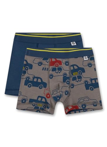 Sanetta Jungen-Hipshorts (Doppelpack) Grau mit Autos und Dunkelblau | Hochwertige und nachhaltige Unterhose für Jungen aus Bio-Baumwolle. Inhalt: 2er Set Unterwäsche für Jungen 128 von Sanetta