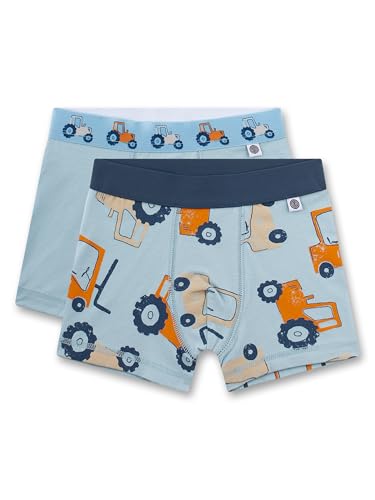 Sanetta Jungen-Hipshorts (Doppelpack) blau Traktor | Hochwertige und nachhaltige Unterhose für Jungen aus Baumwoll-Mix. von Sanetta