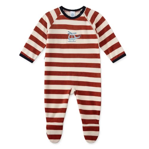 Sanetta Jungen-Overall Braun | Praktischer und bequemer Strampler aus Baumwoll-Nicki für Jungen. Babystrampler mit Füßchen | Baby Overall von Sanetta