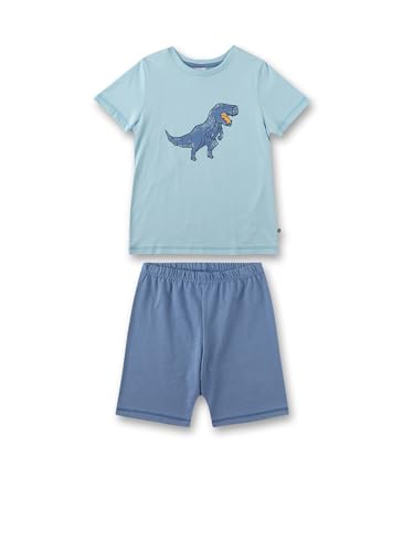 Sanetta Jungen-Schlafanzug Blau | Hochwertiger und bequemer Schlafanzug aus Bio-Baumwolle für Jungen. Kurzarm Schlafanzug mit Dinomotiv | Pyjamaset für Jungen von Sanetta