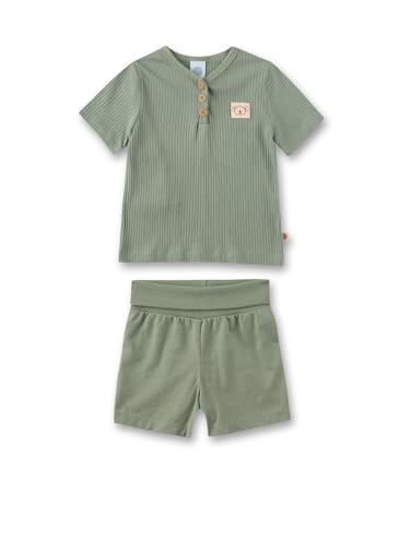 Sanetta Jungen-Schlafanzug Grün | Nachhaltiger und bequemer Schlafanzug aus Viskose-Baumwoll Mischung für Jungen. Kurzarm Schlafanzug mit Knopfleiste | Baby Schlafanzug von Sanetta