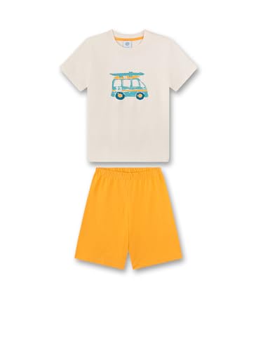 Sanetta Jungen-Schlafanzug kurz Beige| Hochwertiger und bequemer Schlafanzug aus Bio-Baumwolle für Jungen. Kurzarm Schlafanzug mit Camper-Motiv |Pyjamaset für Jungen von Sanetta