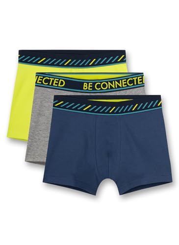 Sanetta Jungen-Shorts (Dreierpack) Dunkelblau Neongelb Graumelange | Hochwertige und nachhaltige Unterhose für Jungen aus Baumwolle. Inhalt: 3er Set Unterwäsche für Jungen 140 von Sanetta