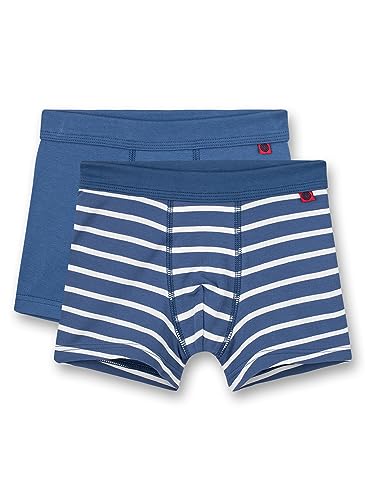 Sanetta Jungen-Shorts (Doppelpack) Blau und Blau Ringel | Hochwertige und nachhaltige Unterhose für Jungen aus Baumwolle. Inhalt: 2er Set Unterwäsche für Jungen 116 von Sanetta