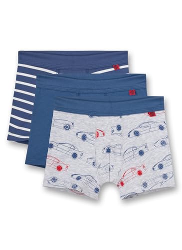 Sanetta Jungen-Shorts (Dreierpack) Blau Blau Ringel und Graumelange | Hochwertige und nachhaltige Unterhose für Jungen aus Baumwolle. Inhalt: 3er Set Unterwäsche für Jungen 092 von Sanetta