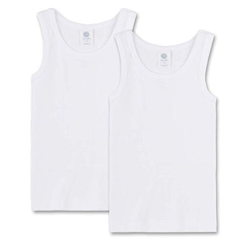 Sanetta Jungen Unterhemd 2er Pack - Shirt ohne Arm, Tank Top, Basic, Organic Cotton, weiß (140-2er Pack) von Sanetta