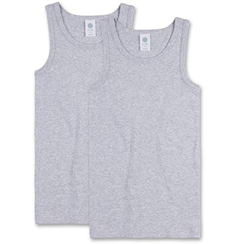 Sanetta Jungen Unterhemd 2er Pack - Shirt ohne Arme, Tank Top, Basic, Organic Cotton, hellgrau (176-2er Pack) von Sanetta