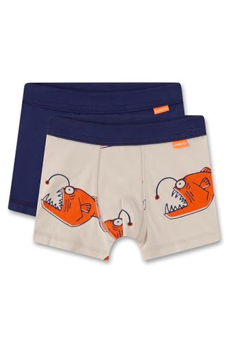 Sanetta Jungen-Unterhose Beige| Hochwertige und nachhaltige Unterhose für Jungen aus Baumwoll-Mix. Shorts mit Softbund und Anglerfisch-Allover | Inhalt: 2er Set Unterwäsche für Jungen von Sanetta
