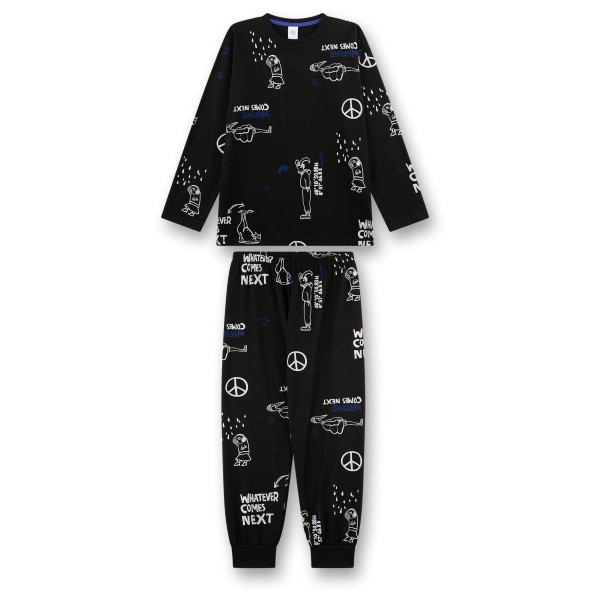 Sanetta - Kid's Pyjama Long AOP 245916 - Schlafanzug Gr 176 schwarz von Sanetta