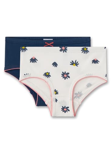 Sanetta Mädchen-Hipslip (Doppelpack) Dunkelblau & Beige mit Blumen | Hochwertige und nachhaltige Unterhose für Mädchen aus Bio-Baumwolle. Inhalt: 2er Set Unterwäsche für Mädchen 092 von Sanetta